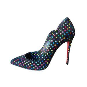 Christian Louboutin Hot Chick 100mm Suede Multi Polka Dot Scallop Pump 3…
